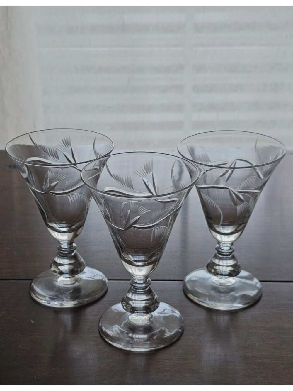 3 Bryce Baroque Thistle Cocktail Glasses 5"  hand cut Crystal Vintage Glass Flor